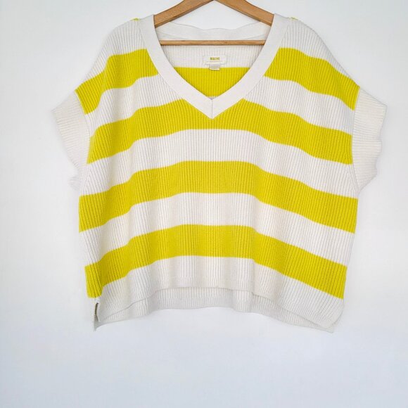 Anthropologie ๐ Oversized Stripe V-Neck Sweater Vest in Chartreuse By Maeve - Picture 4 of 13